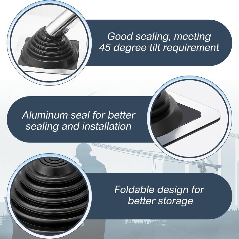 Yaocom Roof Metal Vent Boot Chimney Black Roof Jack Flashing Square Base 8"" x 8"" Epdm Stove Roof Vent Pipe Od 0.25""-5.75""(4 Pcs) - Image 4